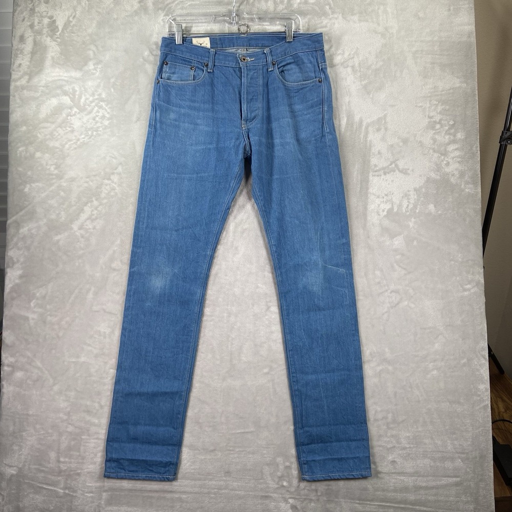 Nama Denim Jeans Mens 32x34 Japanese Selvedge Slim Straight Fit Blue Button Fly